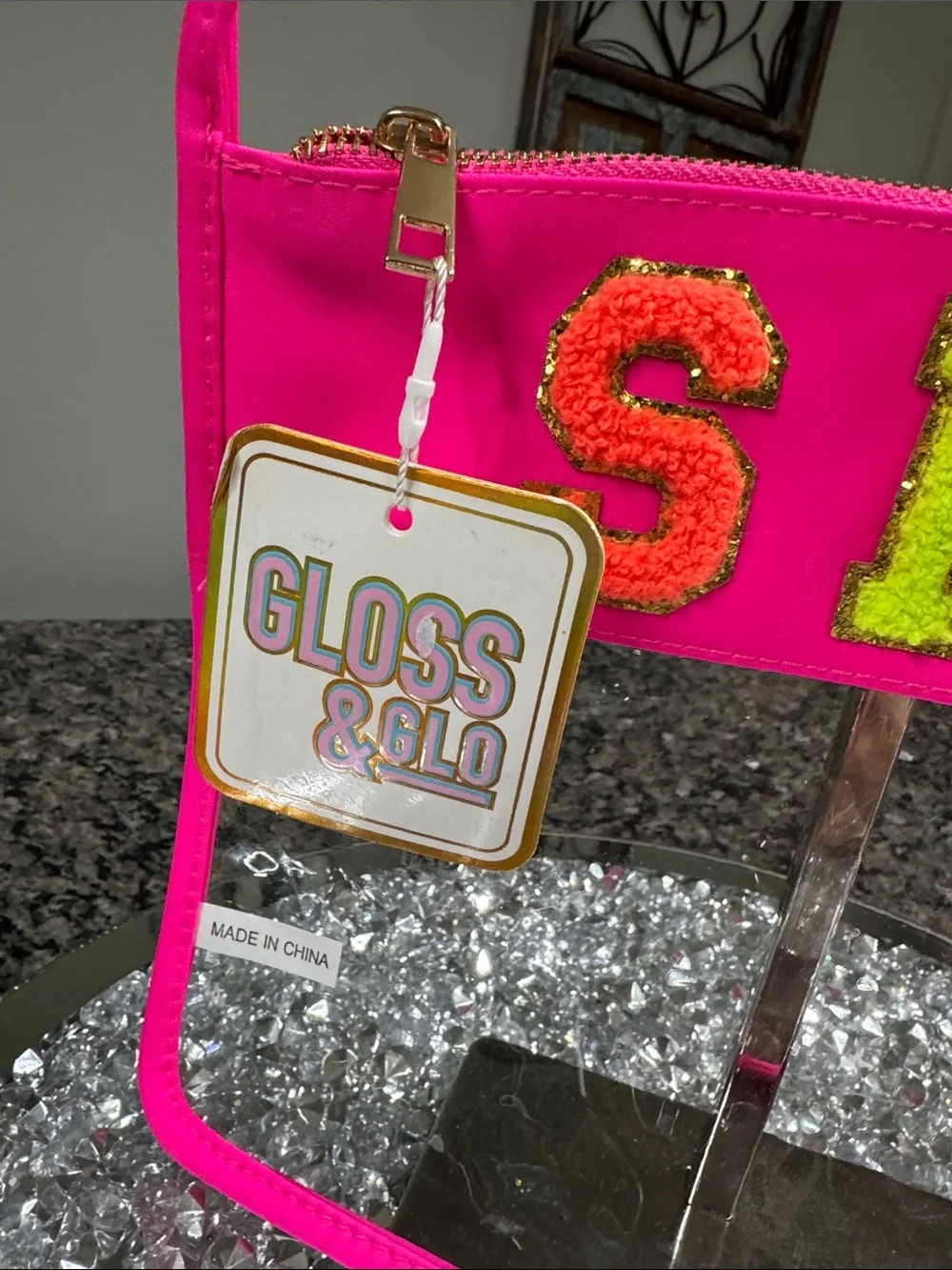 Neon Pink 'SPF' Clear  large Wristlet Cosmetic Pouch NWT